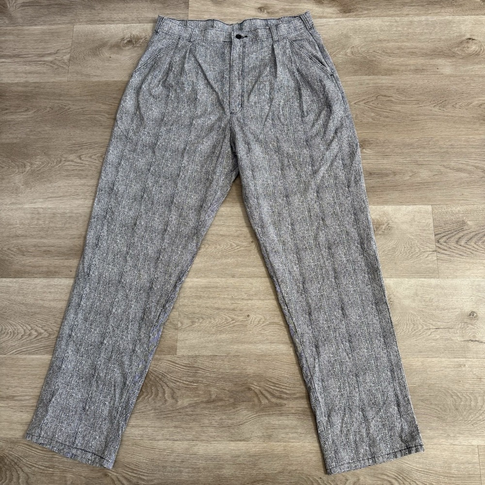 Vintage USA Mens ACTUAL 34x33 Jacquard Woven Stripe Pants Pleated Slacks Scovill